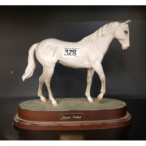 328 - Royal Doulton white horse on wooden base, 'Desert Orchid'