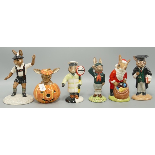 643 - Royal Doulton bunnykins to include Halloween DB132, Lollipop DB65, Tyrolean Dancer DB242 , School Ma... 