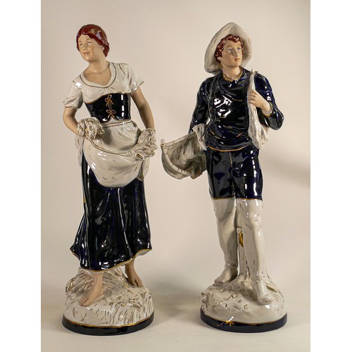 648 - Impressive large pair of Royal Dux figurines, Fisherman and lady, tallest h.54cm. (2)