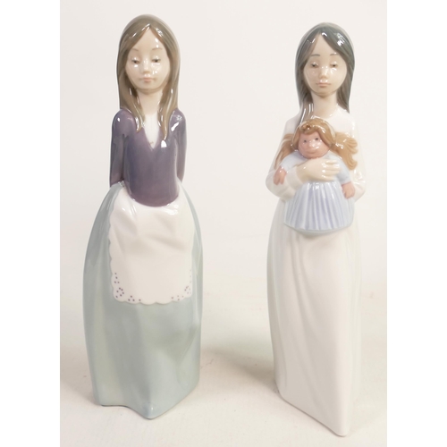 666 - Two Nao Pottery Figures of Young Girl with Dolly & similar item, tallest 23cm(2)