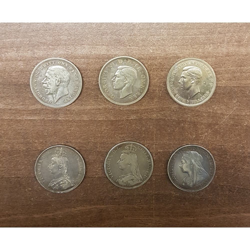 65 - A group of six Crown coins, 1889, 1890, 1898, 1935, 1937 & 1951 (6).