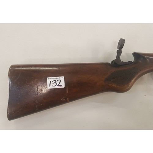 132 - Early 20th Century .22 air rifle with oak stock, working order, serial number S6745, 115cm in length... 