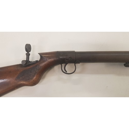 132 - Early 20th Century .22 air rifle with oak stock, working order, serial number S6745, 115cm in length... 