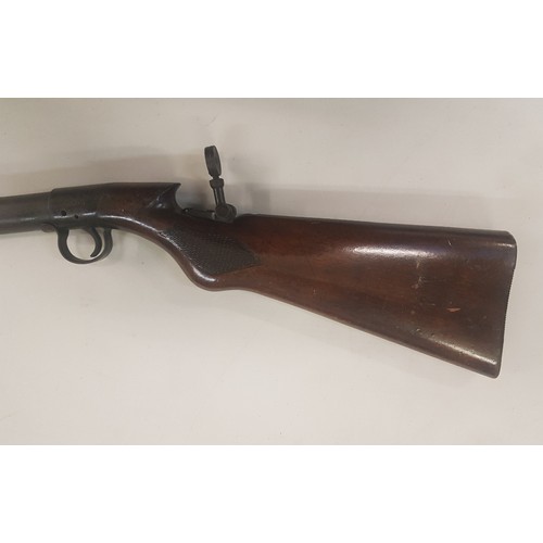 132 - Early 20th Century .22 air rifle with oak stock, working order, serial number S6745, 115cm in length... 