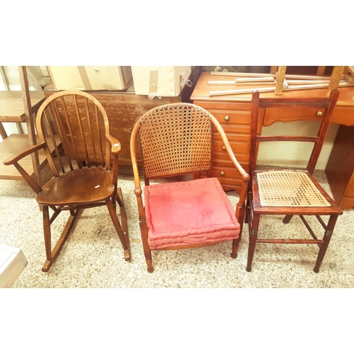 688 - Group of three chairs consisting of a child's rocking chair, bergere cane-work backed nursing chair ... 