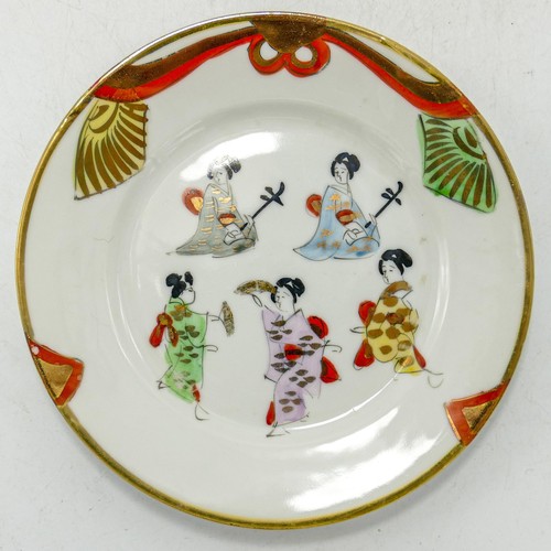 116 - Twentieth century egg shell pottery tea set decorated with Geisha. 25 pieces.