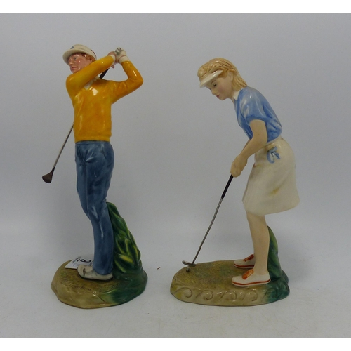 9 - Royal Doulton Character figure Teeing Off  HN3276 together with Winning Putt HN3279(2)