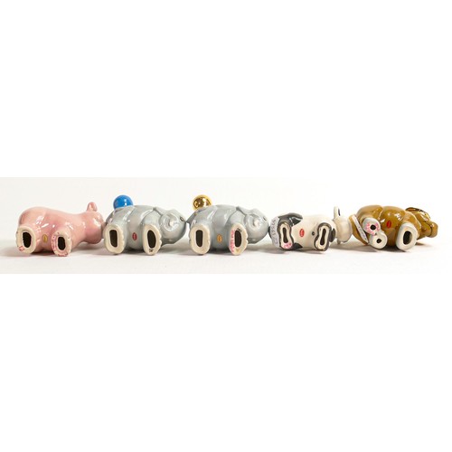 21 - Five Wade novelty Horse, Cow, Pig & Elephant figures, some with gold highlights, mostly signed & dat... 