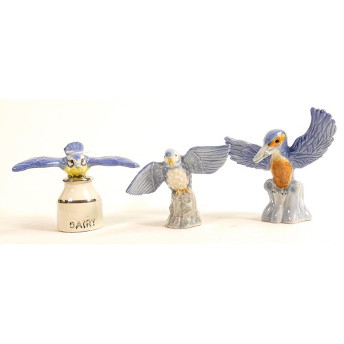 30 - Wade figures of Budgie (limited edition), Kingfisher & Blue Tit both marked with pen KIM to base, he... 