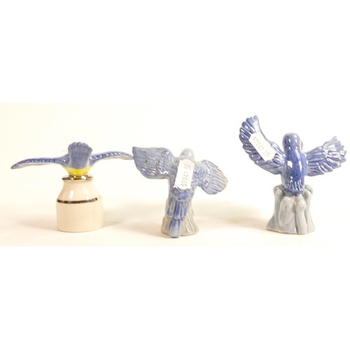 30 - Wade figures of Budgie (limited edition), Kingfisher & Blue Tit both marked with pen KIM to base, he... 