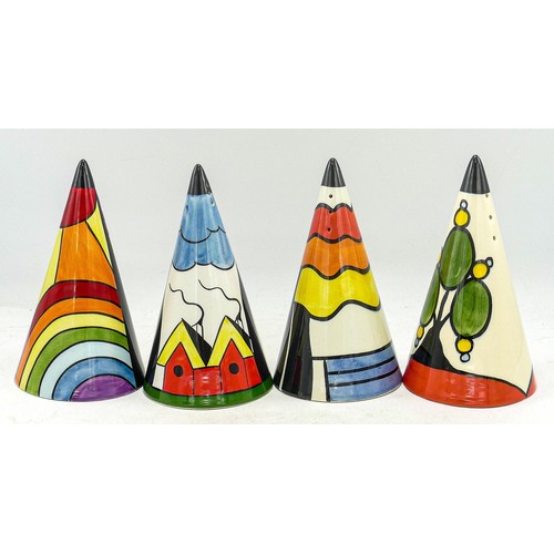 205 - Four Lorna Bailey Conical sugar sifters - Mothertown sugar sifter, mark on base 