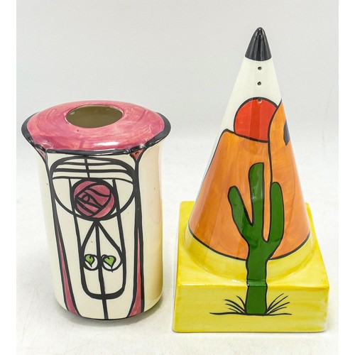 261 - Two Lorna Bailey pieces - Wild West square based sugar sifter 16cm high, mark on base 'JM', plus a '... 