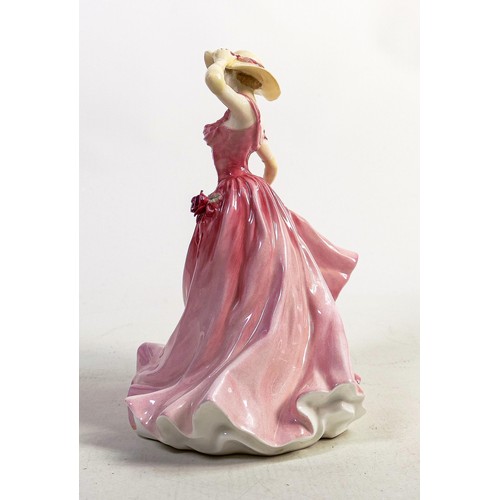 338 - Royal Doulton lady figure of lady holding hat with rose dress with prototype not for resale backstam... 