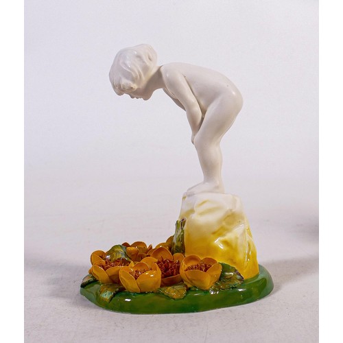 348 - Royal Doulton figurine Girl among Lilies HN604B - Hairline crack to base and base rim. Slight petal ... 