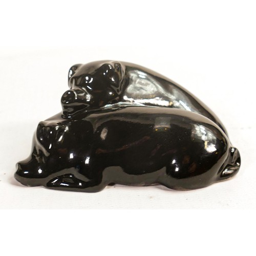 384 - Royal Doulton early pair of snoozing pigs, impressed model no. 62 in black gloss glaze, h.4 x L9.5cm... 