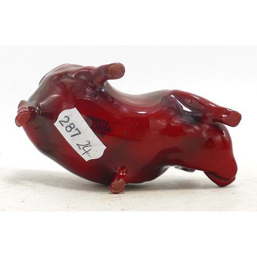 389 - Royal Doulton Flambe pig snorting, variation of HN968A, model 72A.  Length 11.5cm.