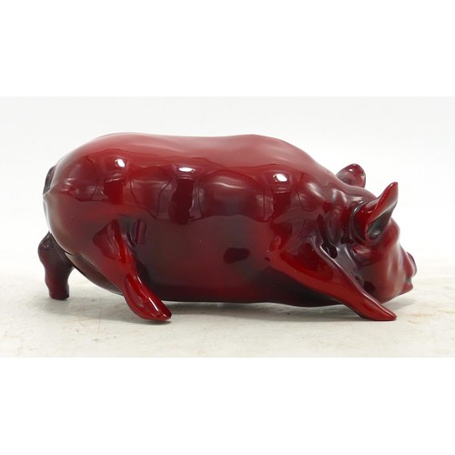 389 - Royal Doulton Flambe pig snorting, variation of HN968A, model 72A.  Length 11.5cm.