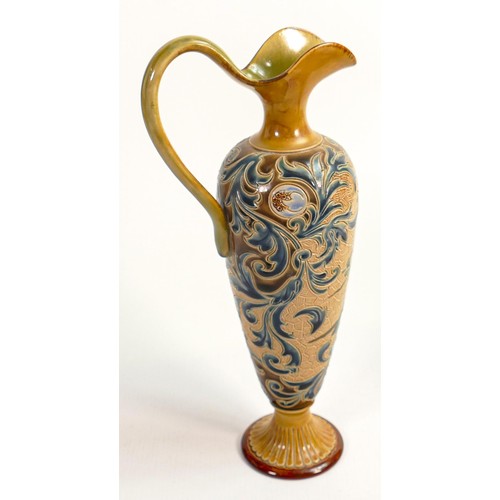 409 - Doulton Lambeth Florence Barlow Stoneware ewer decorated with birds & branch circa 1890, height 29cm... 