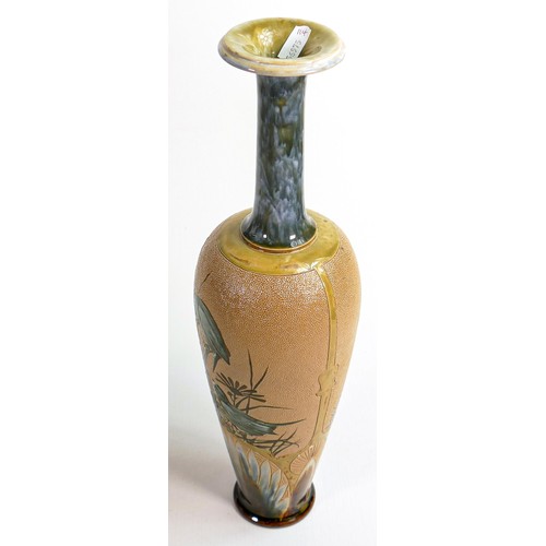 410 - Royal Doulton Lambeth Florence Barlow Stoneware vase decorated with birds & foliage, height 40cm.