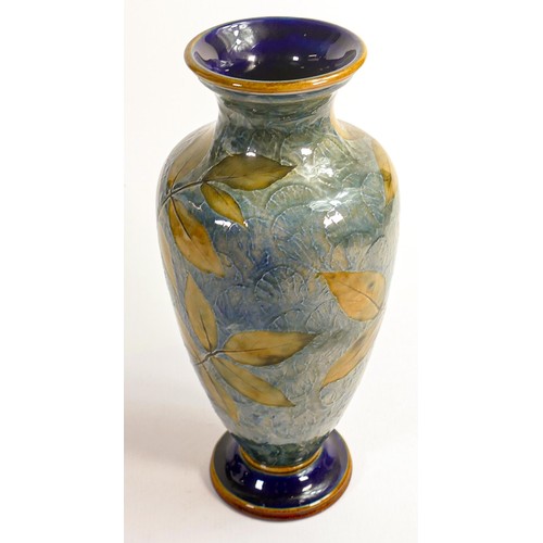 412 - Royal Doulton Lambeth Stoneware vase decorated with leaves circa 1910, height 31cm