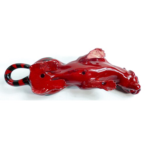 416 - Royal Doulton Flambe crouching tiger HN225, length 23cm - professionally restored neck.