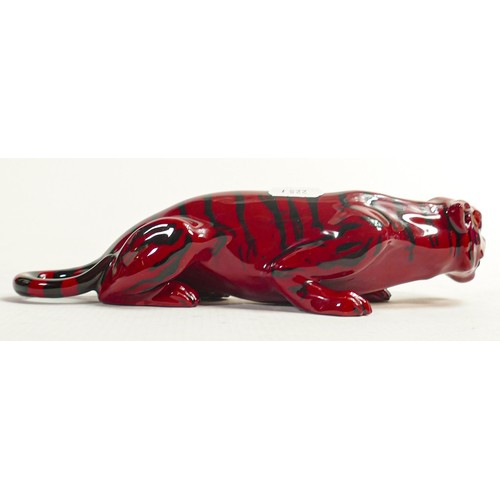 416 - Royal Doulton Flambe crouching tiger HN225, length 23cm - professionally restored neck.