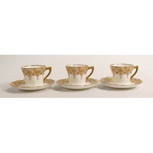 431 - Three 19th century Doulton Burslem gilded cups and saucers. (6)