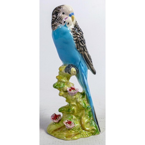 533 - Beswick Blue Budgie 1216, first version with embossed flowers.