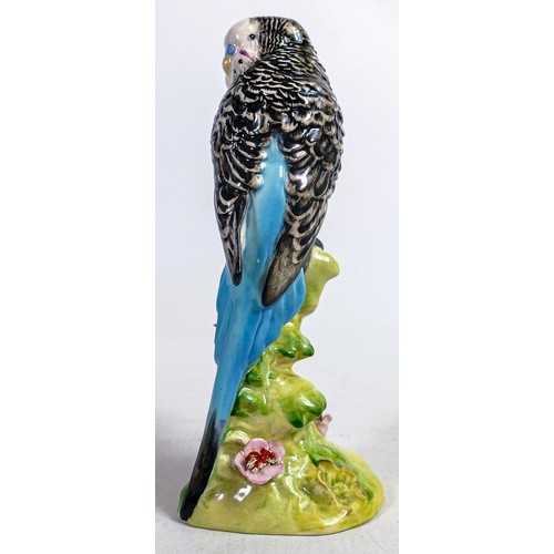 533 - Beswick Blue Budgie 1216, first version with embossed flowers.