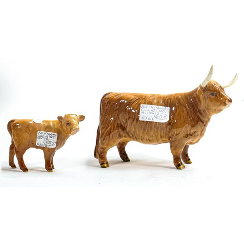 555 - Beswick Highland cow 1740 & calf 1827d. (2)