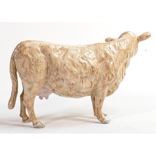 560 - Beswick prototype model of a roan Galloway cow model 4113, with Royal Doulton not for resale backsta... 