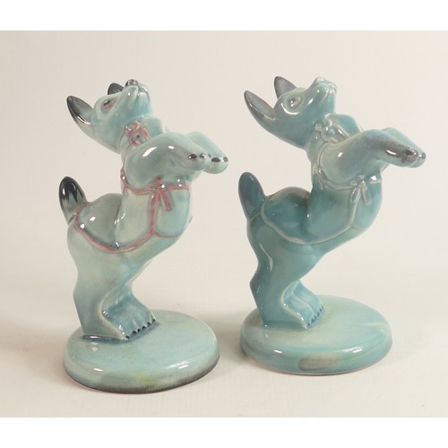 587 - Beswick blue gloss model of a character dog begging & similar with pink highlights. (2)