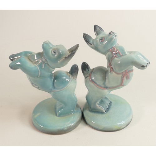 587 - Beswick blue gloss model of a character dog begging & similar with pink highlights. (2)