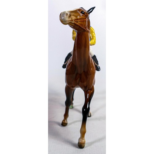 641 - Beswick jockey on walking horse 1037, yellow, white & blue jockey colours - restored ears.