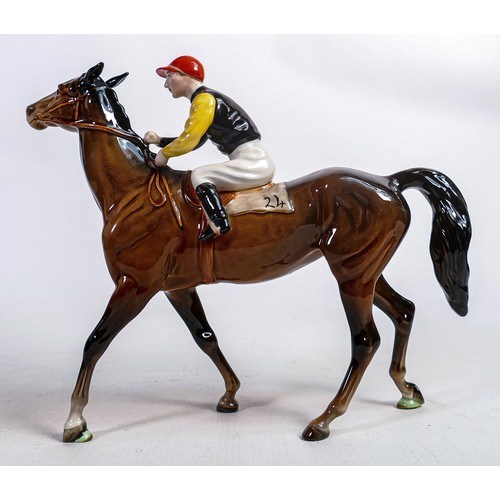 642 - Beswick jockey on walking horse 1037, black white & yellow jockey colours.