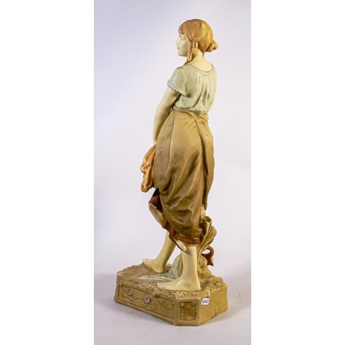 693 - Royal Dux large figure of a farm girl with hay, impressed Rachele to the rear, h 55cm. 2.5cm glaze f... 