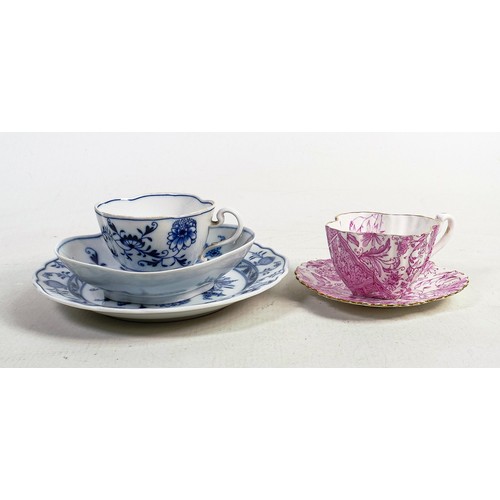 697 - Meissen blue & white cup, saucer & side plate together with a Wileman Alexandra shaped cup & saucer.