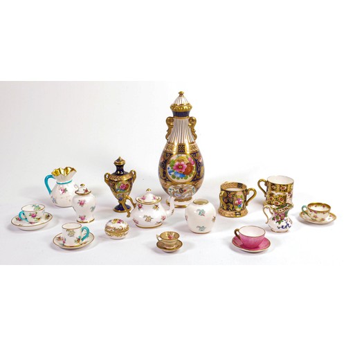 715 - A collection of Crown Staffordshire miniature items plus a larger vase & cover. (15)