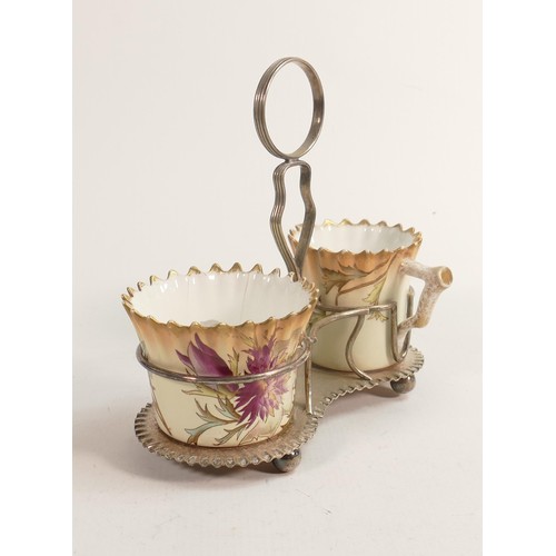 785 - Carlton Blush ware metal mounted milk & sugar bowl, scalloped edged with Floral decorations, by Wilt... 