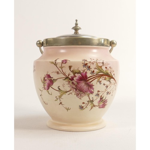 794 - Carlton Blush ware metal mounted biscuit barrel with Poppy decoration, by Wiltshaw & Robinson, c1900... 