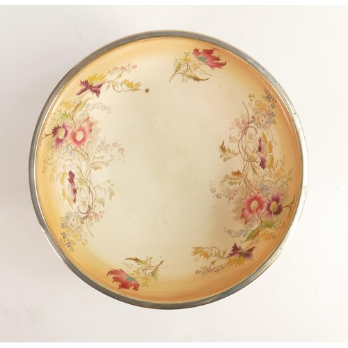 798 - Carlton Blush ware metal mounted footed fruit bowl with Anemone floral decoration, by Wiltshaw & Rob... 