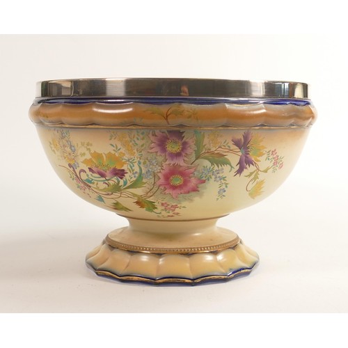 798 - Carlton Blush ware metal mounted footed fruit bowl with Anemone floral decoration, by Wiltshaw & Rob... 