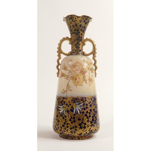 803 - Carlton Blush ware twin handled vase with Chrysanthemum decoration, by Wiltshaw & Robinson, c1900, H... 