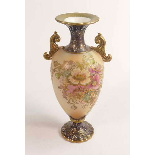 804 - Carlton Blush ware twin handled vase with Dog Rose floral decoration, by Wiltshaw & Robinson, c1900,... 