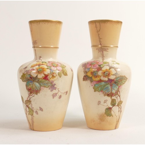 805 - Pair of Carlton Blush ware vases with floral decoration, by Wiltshaw & Robinson, c1900, Height 18.5c... 