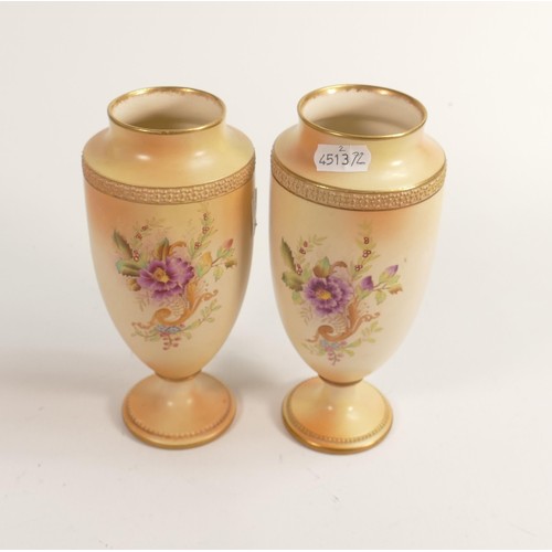 820 - Pair of Carlton Blush ware vases with floral decoration, by Wiltshaw & Robinson, c1900, height 18cm ... 