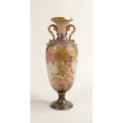 821 - Carlton Blush ware large twin handled vase with floral decoration, by Wiltshaw & Robinson, c1900, he... 