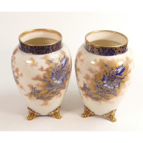 824 - Pair of Carlton Blush ware large footed vase with blue & white floral decoration, by Wiltshaw & Robi... 