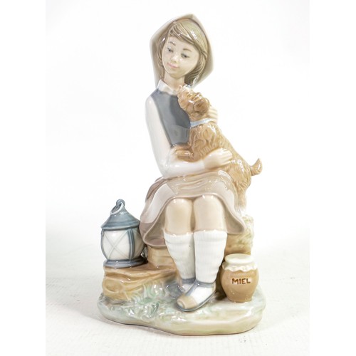 836 - Lladro figurine 4910 Girl with Lantern and Dog, height 22cm