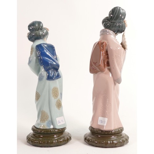 848 - Two Lladro figurines of Geisha Girls. Height of tallest approx 30cm. Slight Damage to one figure on ... 